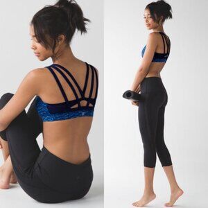 Lululemon Energy Exhale Sports Bra‎ Blue Size 4 Supportive Soul Cycle Luxtreme